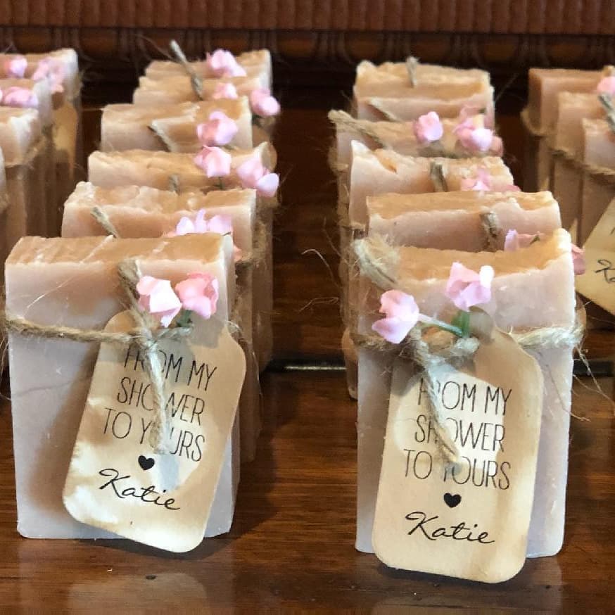 Custom private-label soaps made by The Sudsy Nun for a bridal shower